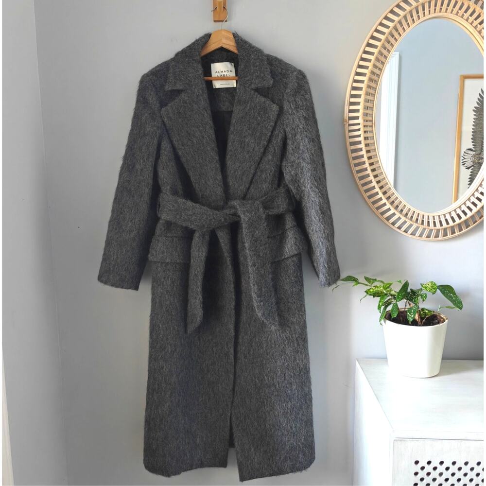 Almada Label Ivy Coat Dark Grey Alpaca Wool Belted Long Coat Oversized XS EUC